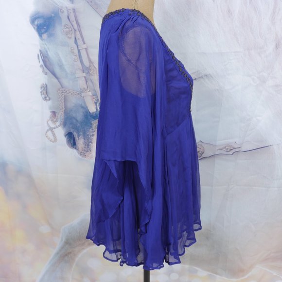 Free People Purple Beaded Detail Wide Sheer Sleeve 70's Inspired Boho S XS Top - Picture 7 of 12
